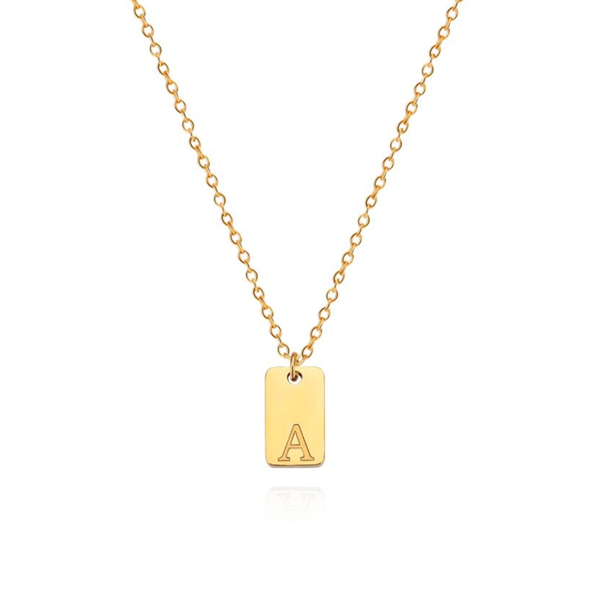 18K Gold Plated Stainless Steel Hypoallergenic Waterproof Tarnish Free Oblong Alphabet Necklaces The Aura