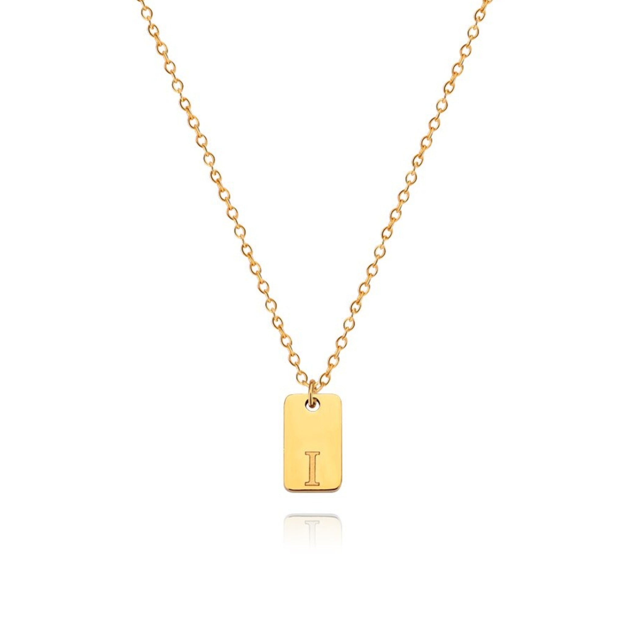 18K Gold Plated Stainless Steel Hypoallergenic Waterproof Tarnish Free Oblong Alphabet Necklaces The Aura