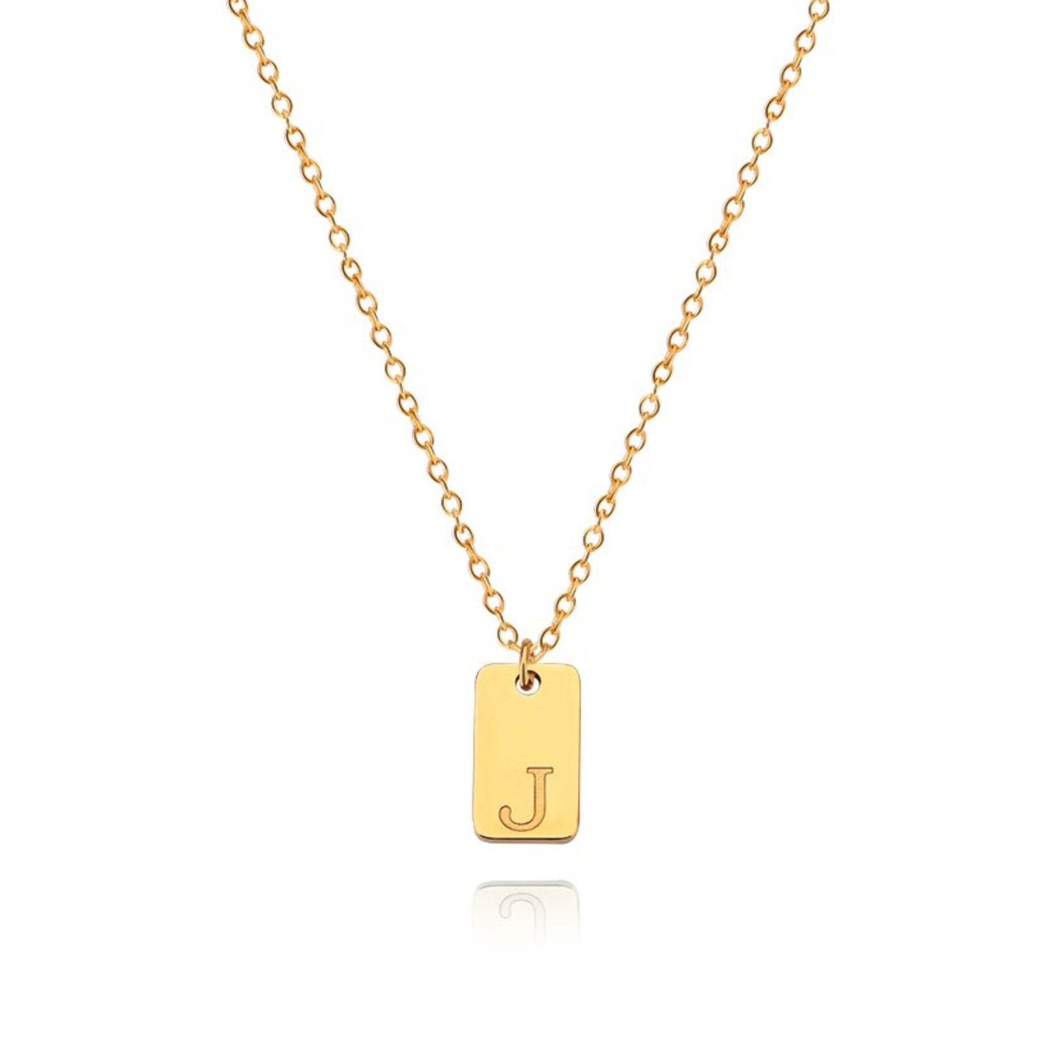 18K Gold Plated Stainless Steel Hypoallergenic Waterproof Tarnish Free Oblong Alphabet Necklaces The Aura