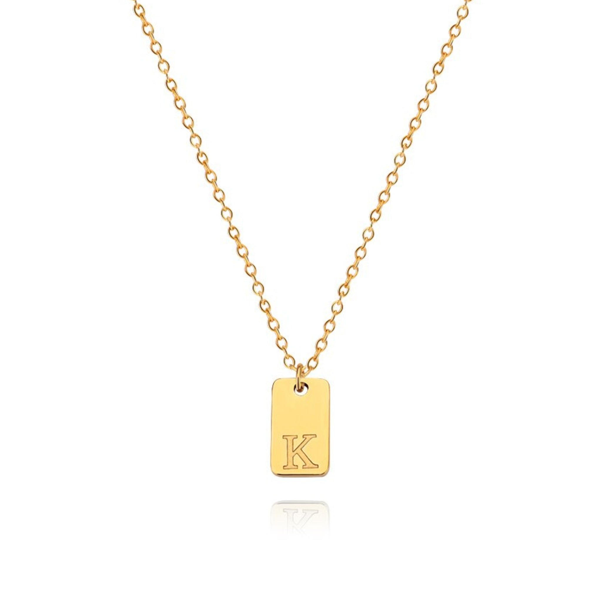 18K Gold Plated Stainless Steel Hypoallergenic Waterproof Tarnish Free Oblong Alphabet Necklaces The Aura