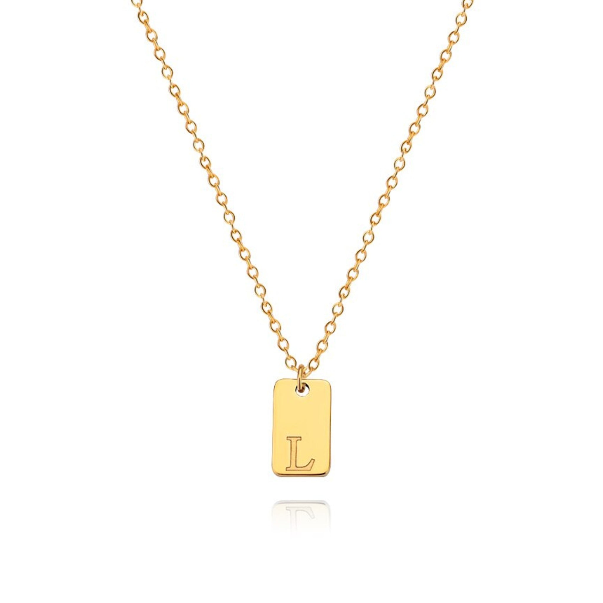 18K Gold Plated Stainless Steel Hypoallergenic Waterproof Tarnish Free Oblong Alphabet Necklaces The Aura