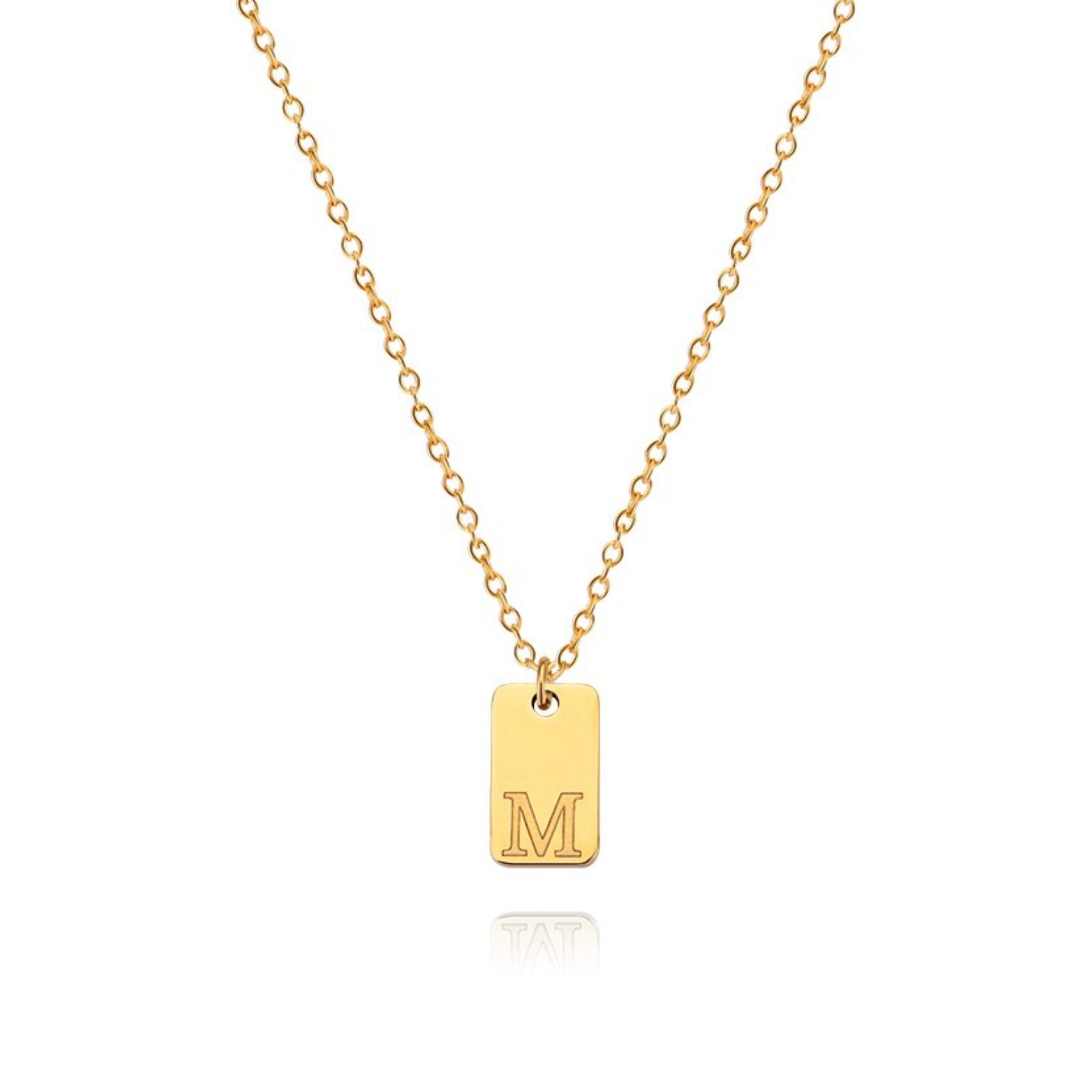 18K Gold Plated Stainless Steel Hypoallergenic Waterproof Tarnish Free Oblong Alphabet Necklaces The Aura