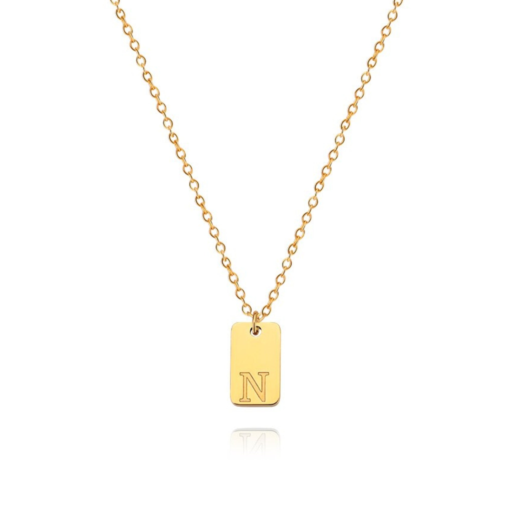 18K Gold Plated Stainless Steel Hypoallergenic Waterproof Tarnish Free Oblong Alphabet Necklaces The Aura
