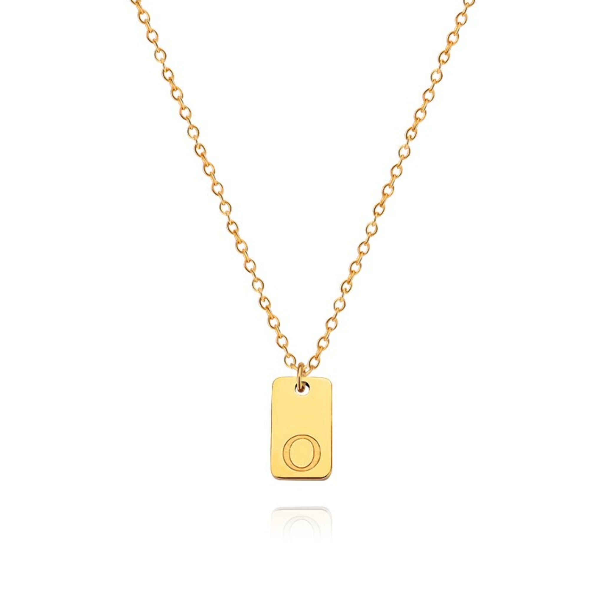 18K Gold Plated Stainless Steel Hypoallergenic Waterproof Tarnish Free Oblong Alphabet Necklaces The Aura