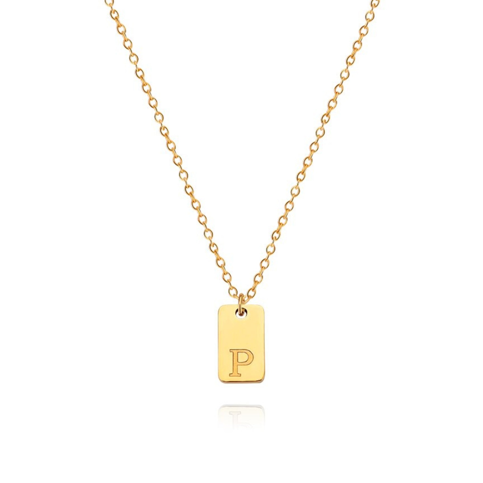 18K Gold Plated Stainless Steel Hypoallergenic Waterproof Tarnish Free Oblong Alphabet Necklaces The Aura