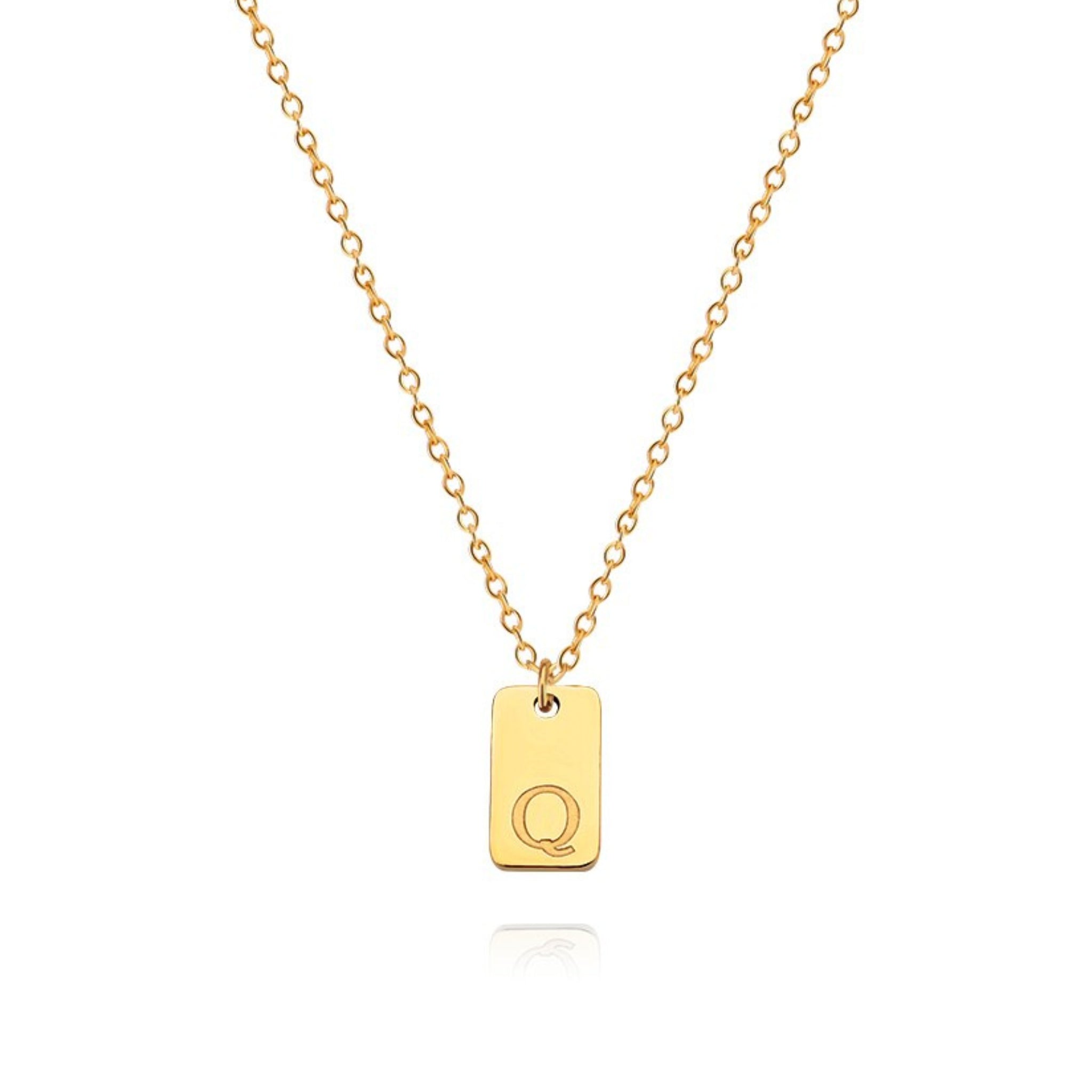 18K Gold Plated Stainless Steel Hypoallergenic Waterproof Tarnish Free Oblong Alphabet Necklaces The Aura
