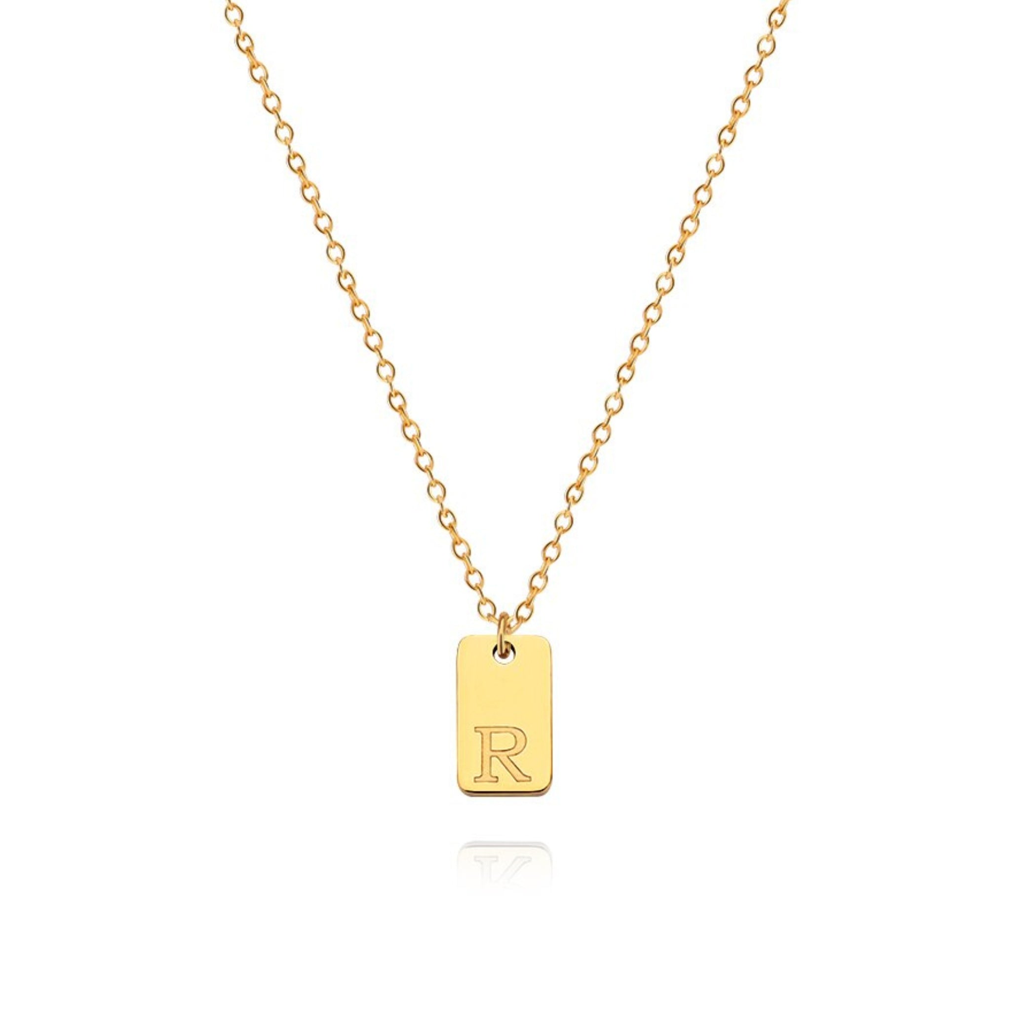 18K Gold Plated Stainless Steel Hypoallergenic Waterproof Tarnish Free Oblong Alphabet Necklaces The Aura