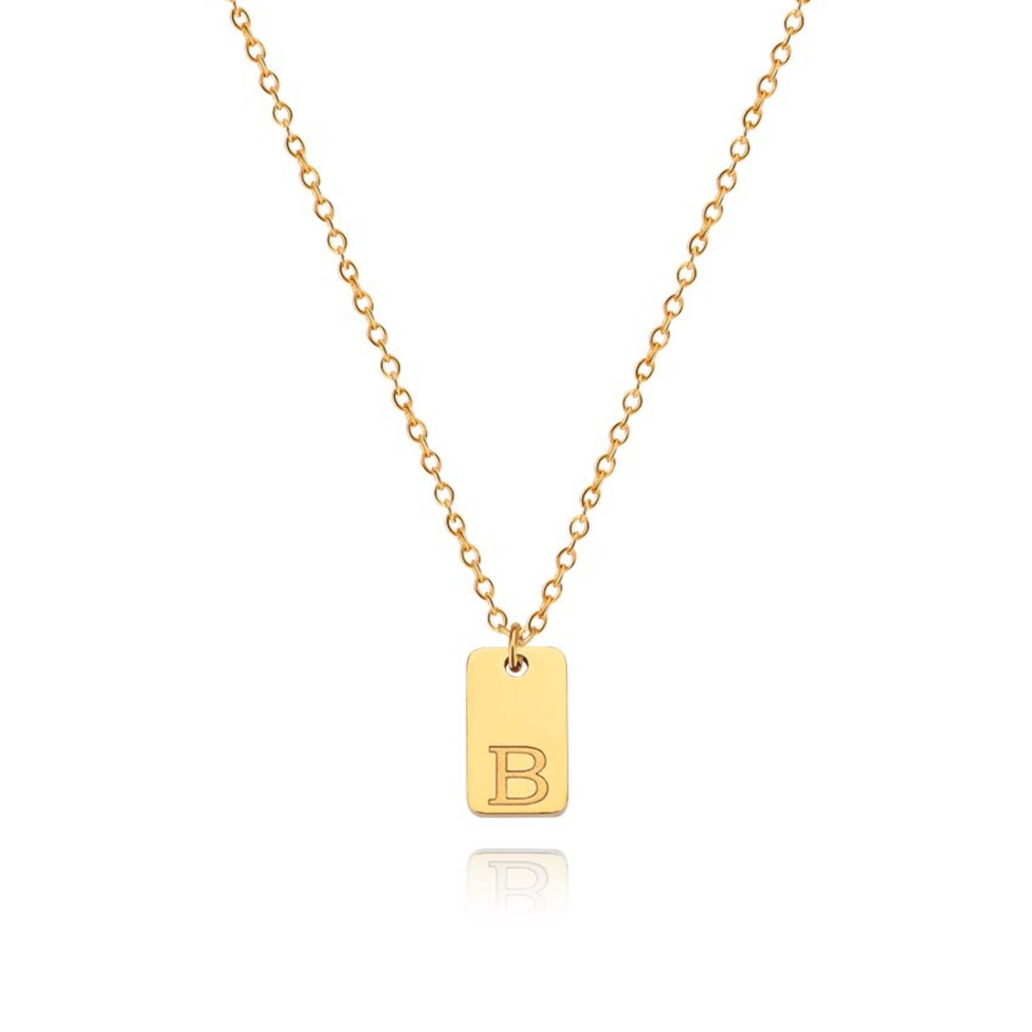 18K Gold Plated Stainless Steel Hypoallergenic Waterproof Tarnish Free Oblong Alphabet Necklaces The Aura