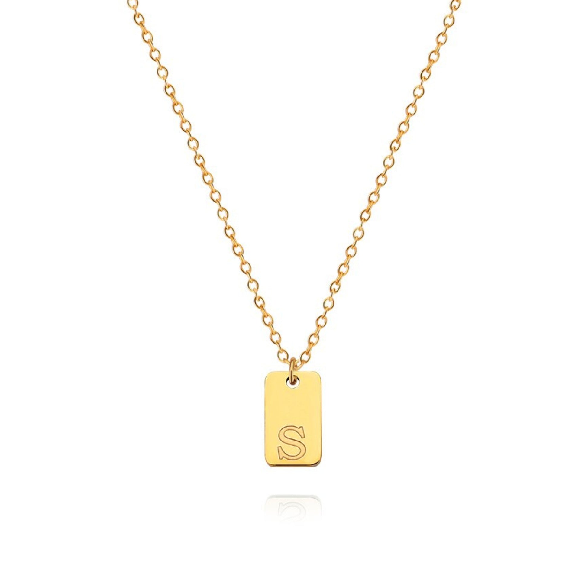18K Gold Plated Stainless Steel Hypoallergenic Waterproof Tarnish Free Oblong Alphabet Necklaces The Aura