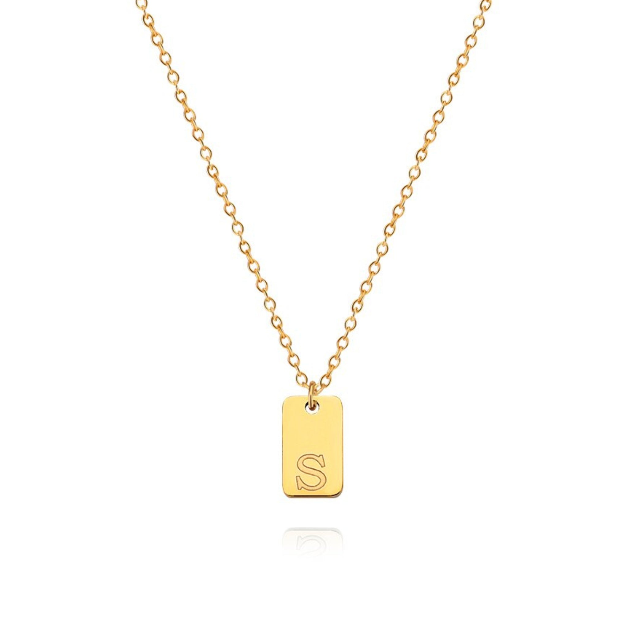18K Gold Plated Stainless Steel Hypoallergenic Waterproof Tarnish Free Oblong Alphabet Necklaces The Aura