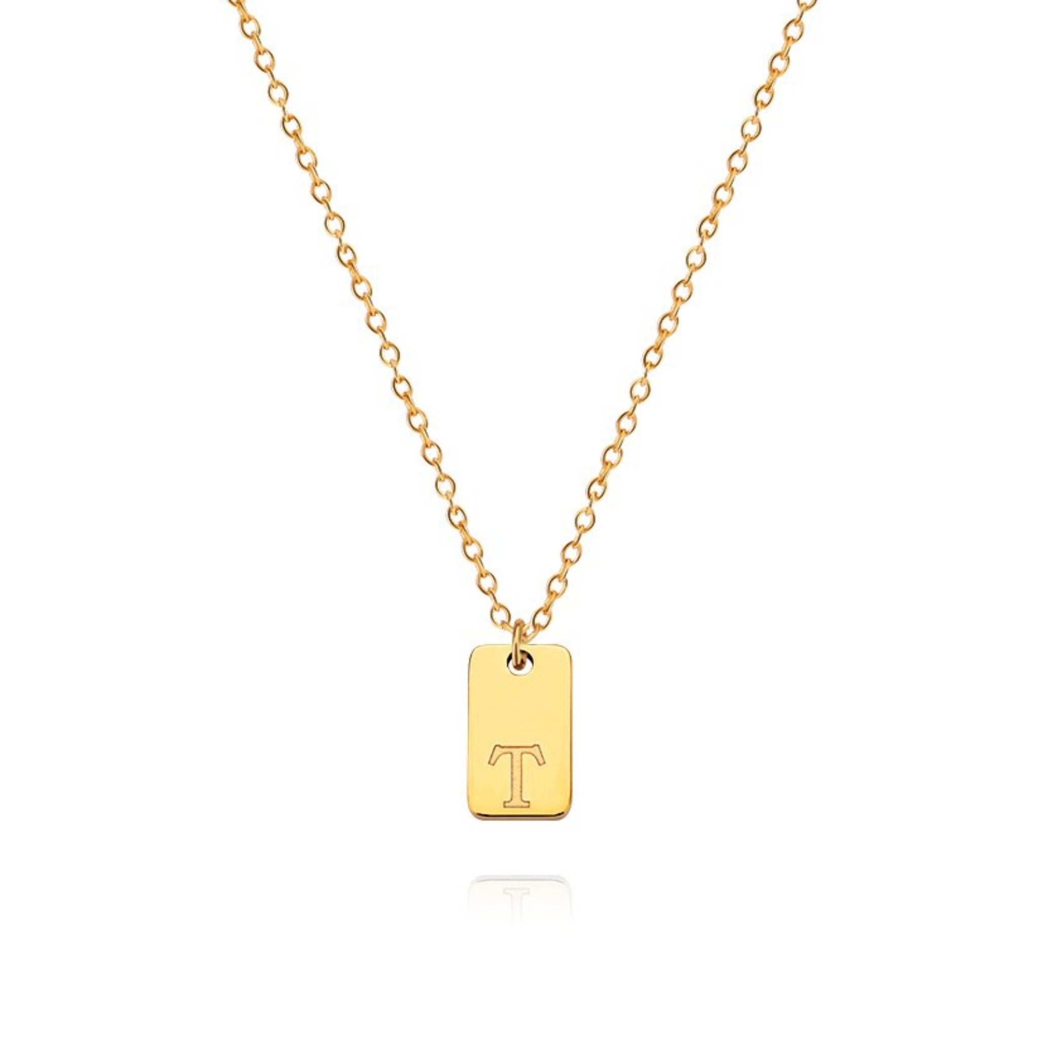 18K Gold Plated Stainless Steel Hypoallergenic Waterproof Tarnish Free Oblong Alphabet Necklaces The Aura