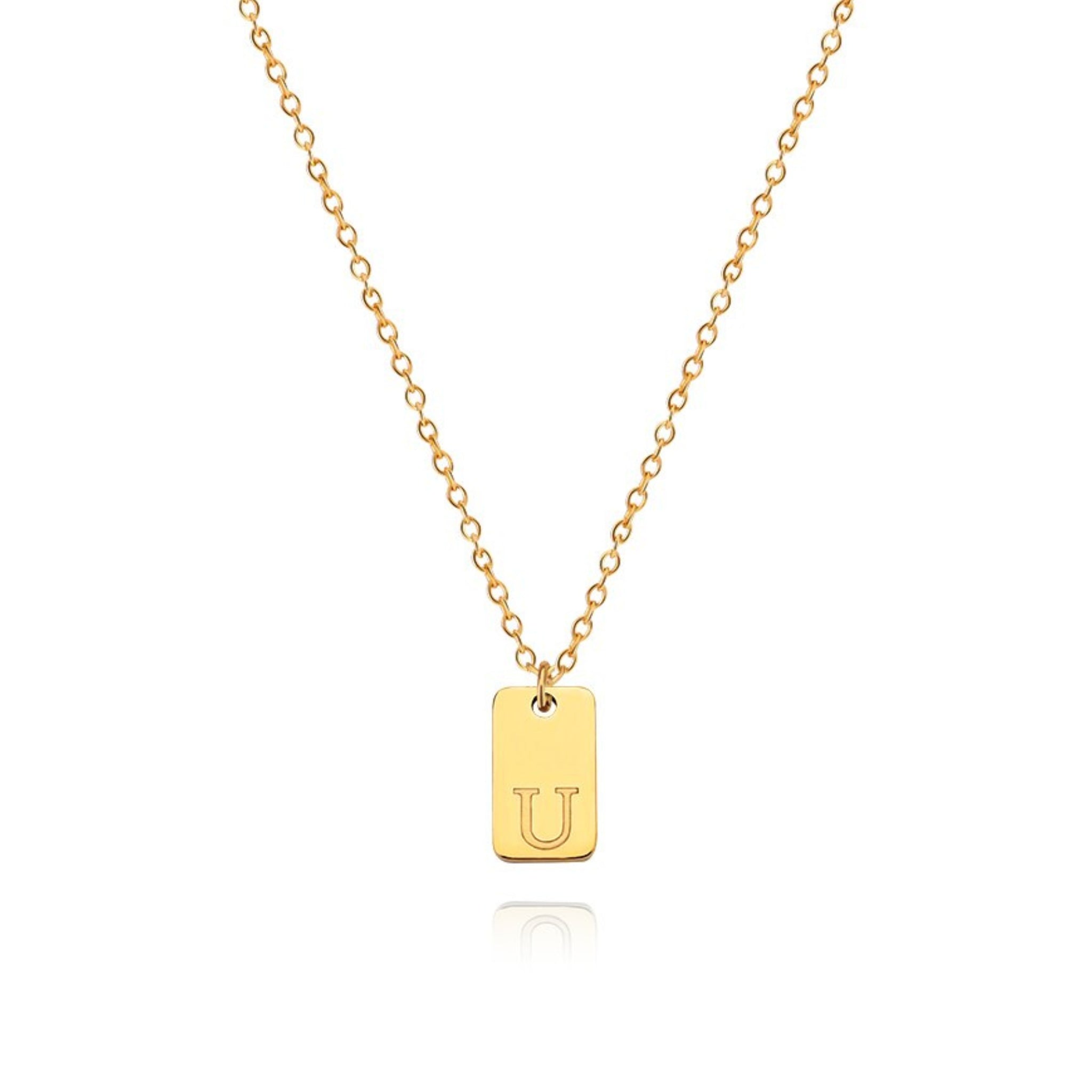 18K Gold Plated Stainless Steel Hypoallergenic Waterproof Tarnish Free Oblong Alphabet Necklaces The Aura