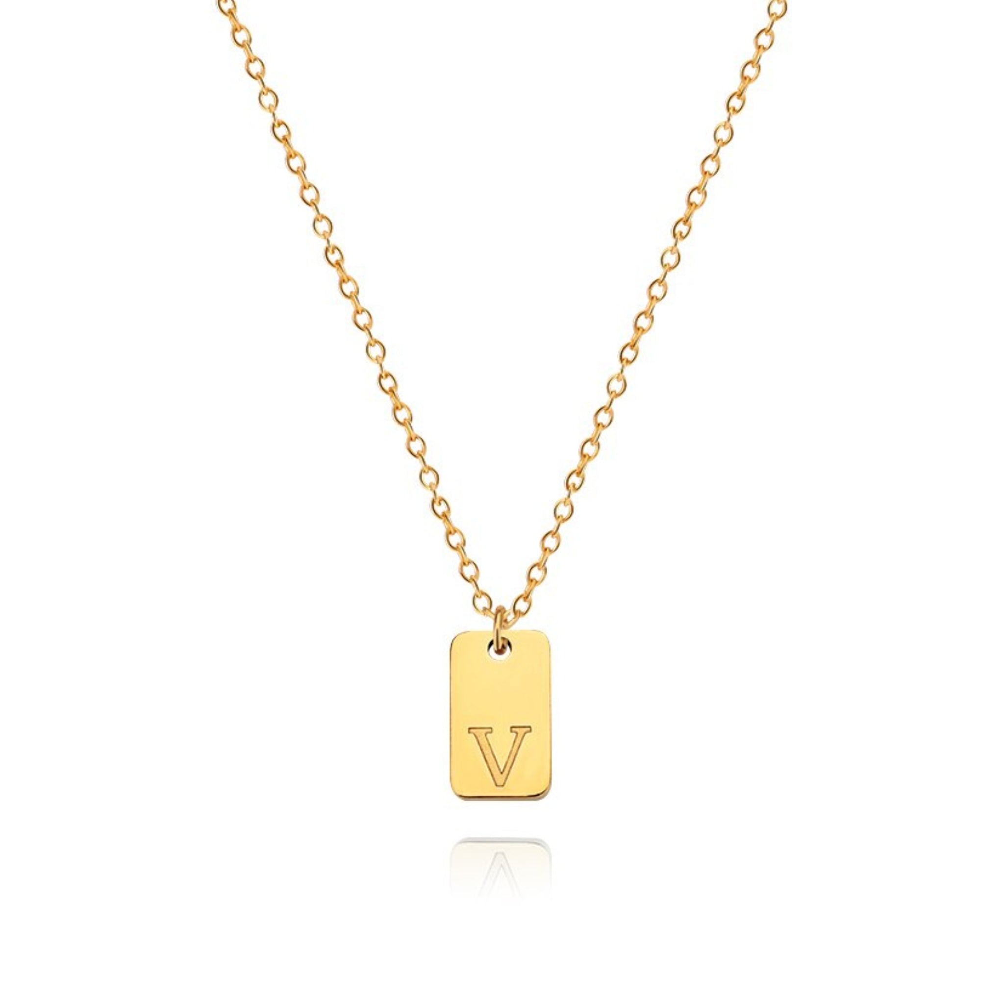 18K Gold Plated Stainless Steel Hypoallergenic Waterproof Tarnish Free Oblong Alphabet Necklaces The Aura