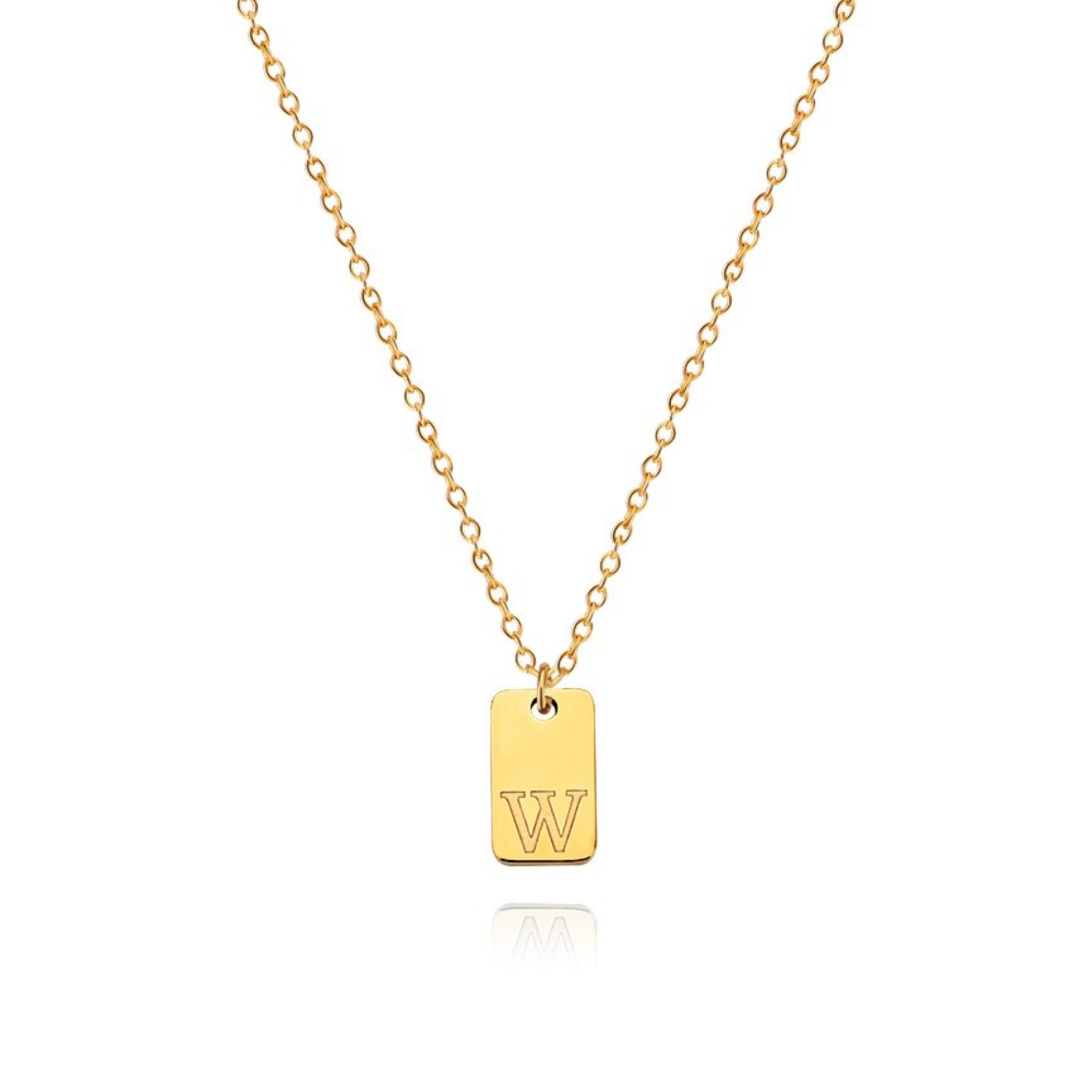 18K Gold Plated Stainless Steel Hypoallergenic Waterproof Tarnish Free Oblong Alphabet Necklaces The Aura
