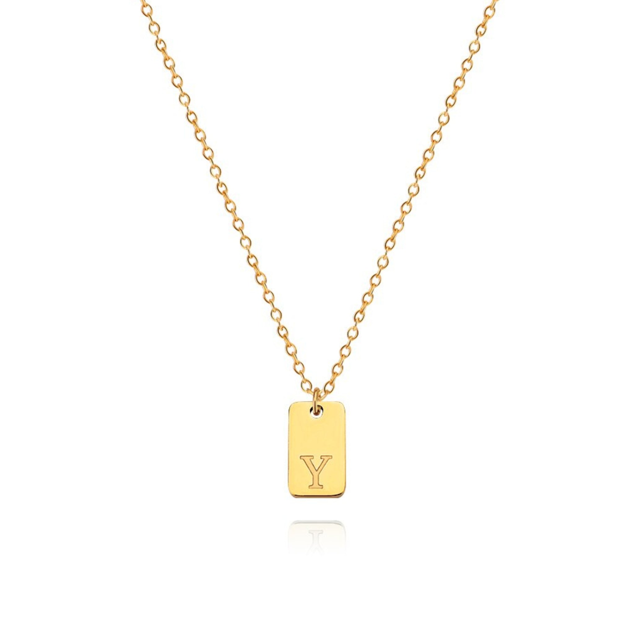 18K Gold Plated Stainless Steel Hypoallergenic Waterproof Tarnish Free Oblong Alphabet Necklaces The Aura