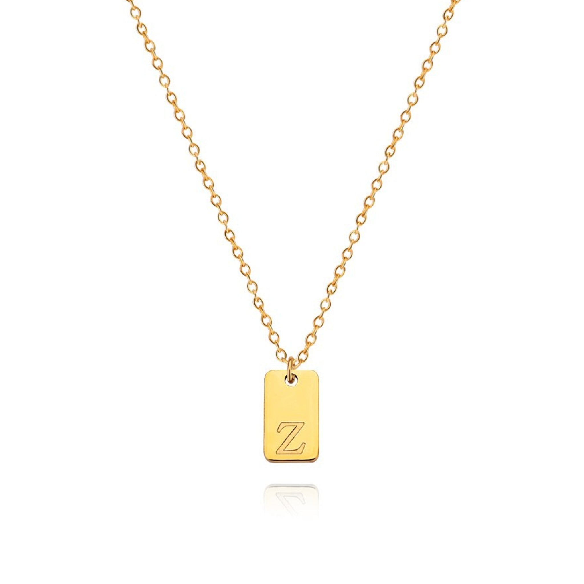 18K Gold Plated Stainless Steel Hypoallergenic Waterproof Tarnish Free Oblong Alphabet Necklaces The Aura