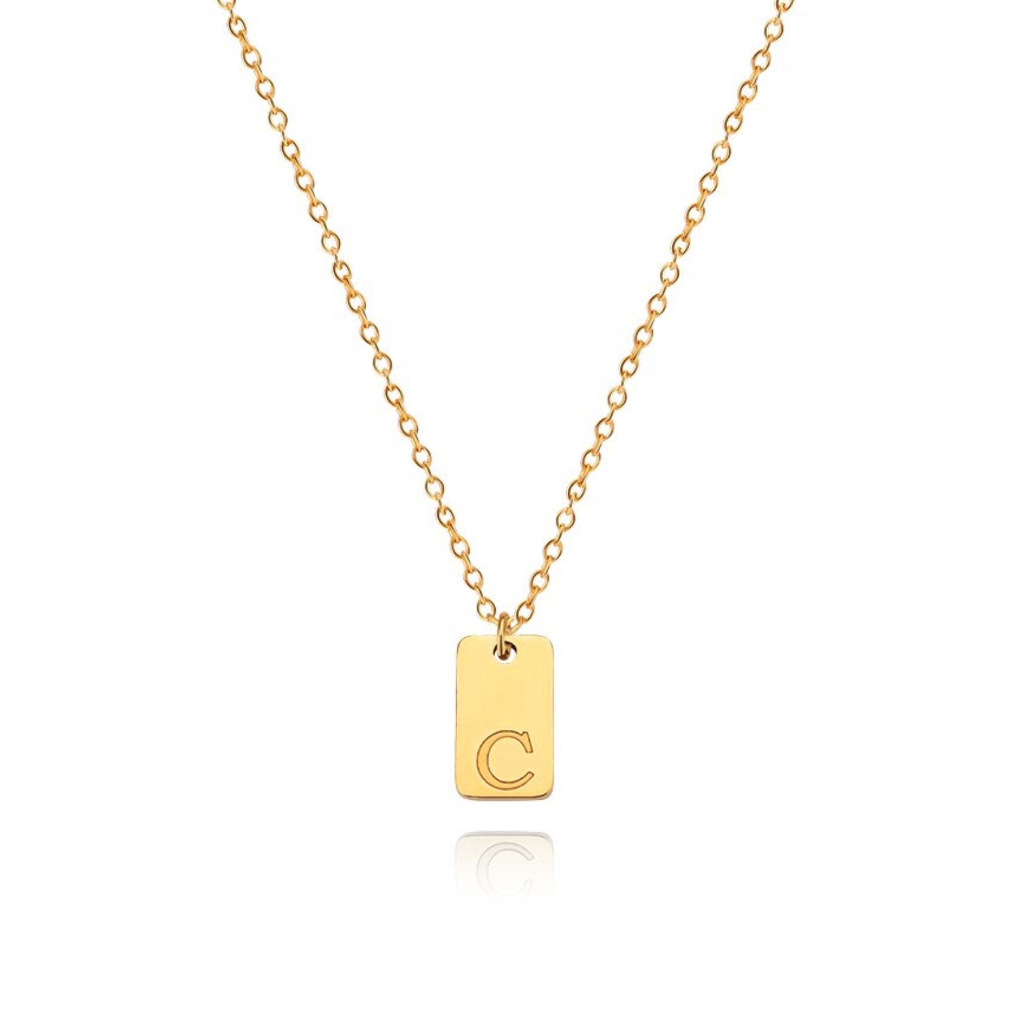 18K Gold Plated Stainless Steel Hypoallergenic Waterproof Tarnish Free Oblong Alphabet Necklaces The Aura