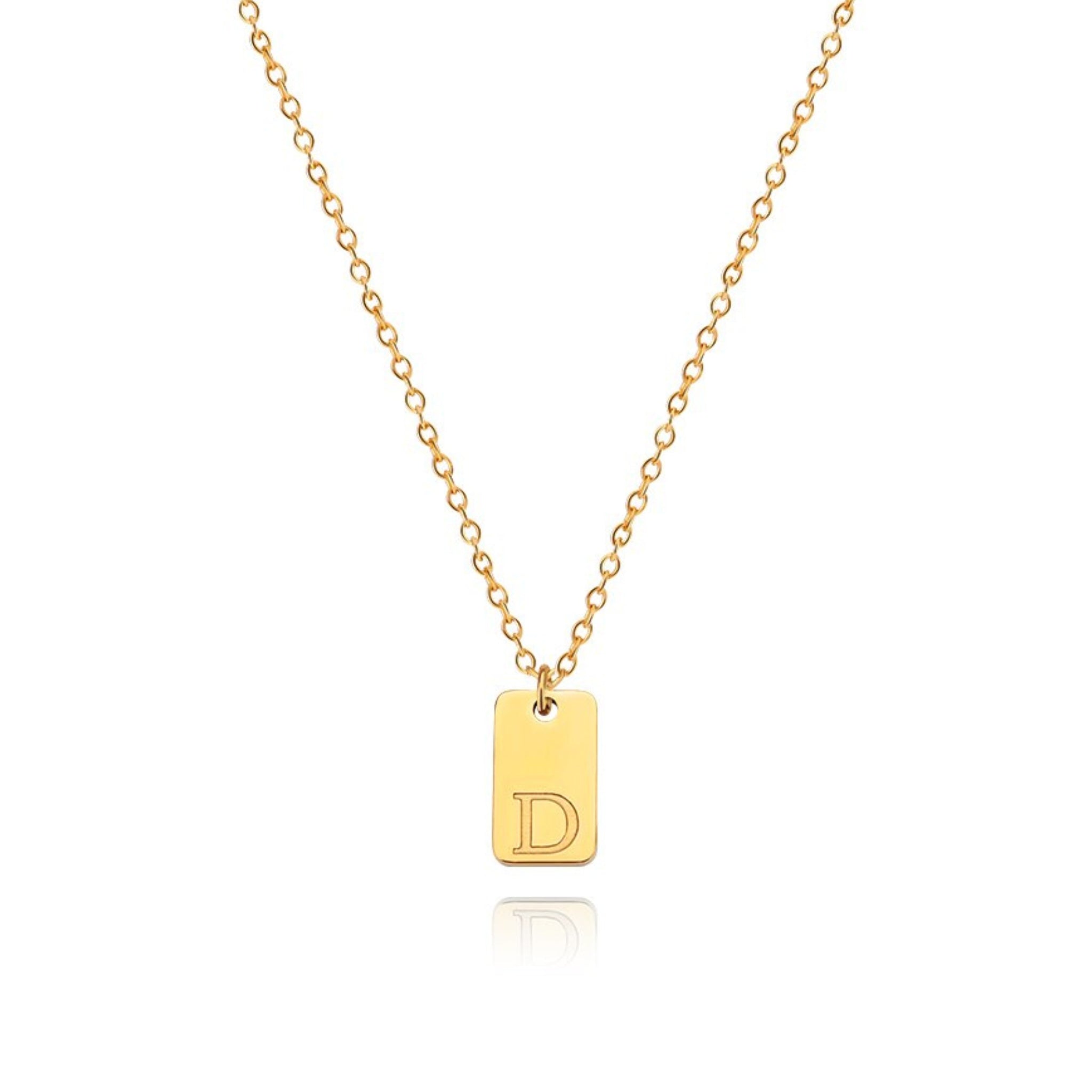 18K Gold Plated Stainless Steel Hypoallergenic Waterproof Tarnish Free Oblong Alphabet Necklaces The Aura
