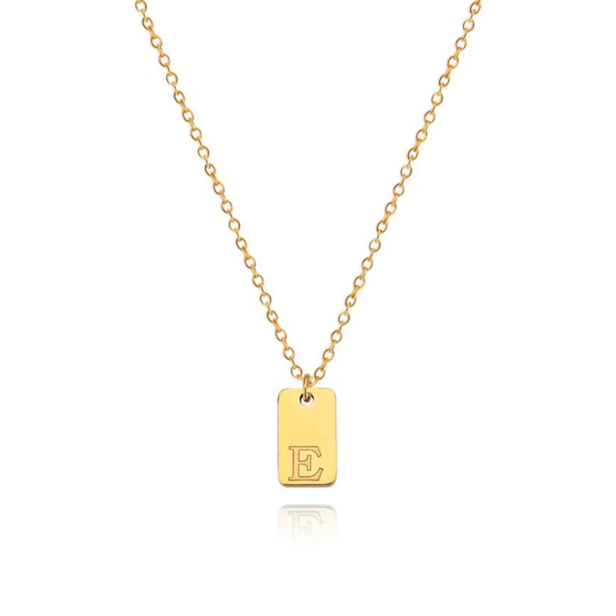 18K Gold Plated Stainless Steel Hypoallergenic Waterproof Tarnish Free Oblong Alphabet Necklaces The Aura