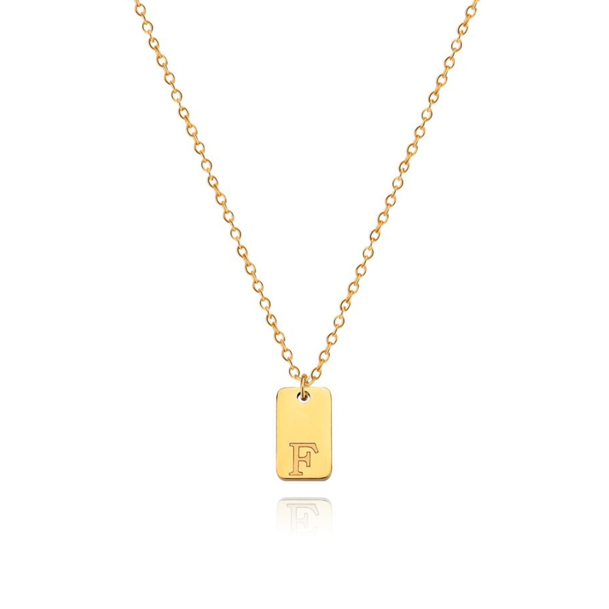 18K Gold Plated Stainless Steel Hypoallergenic Waterproof Tarnish Free Oblong Alphabet Necklaces The Aura