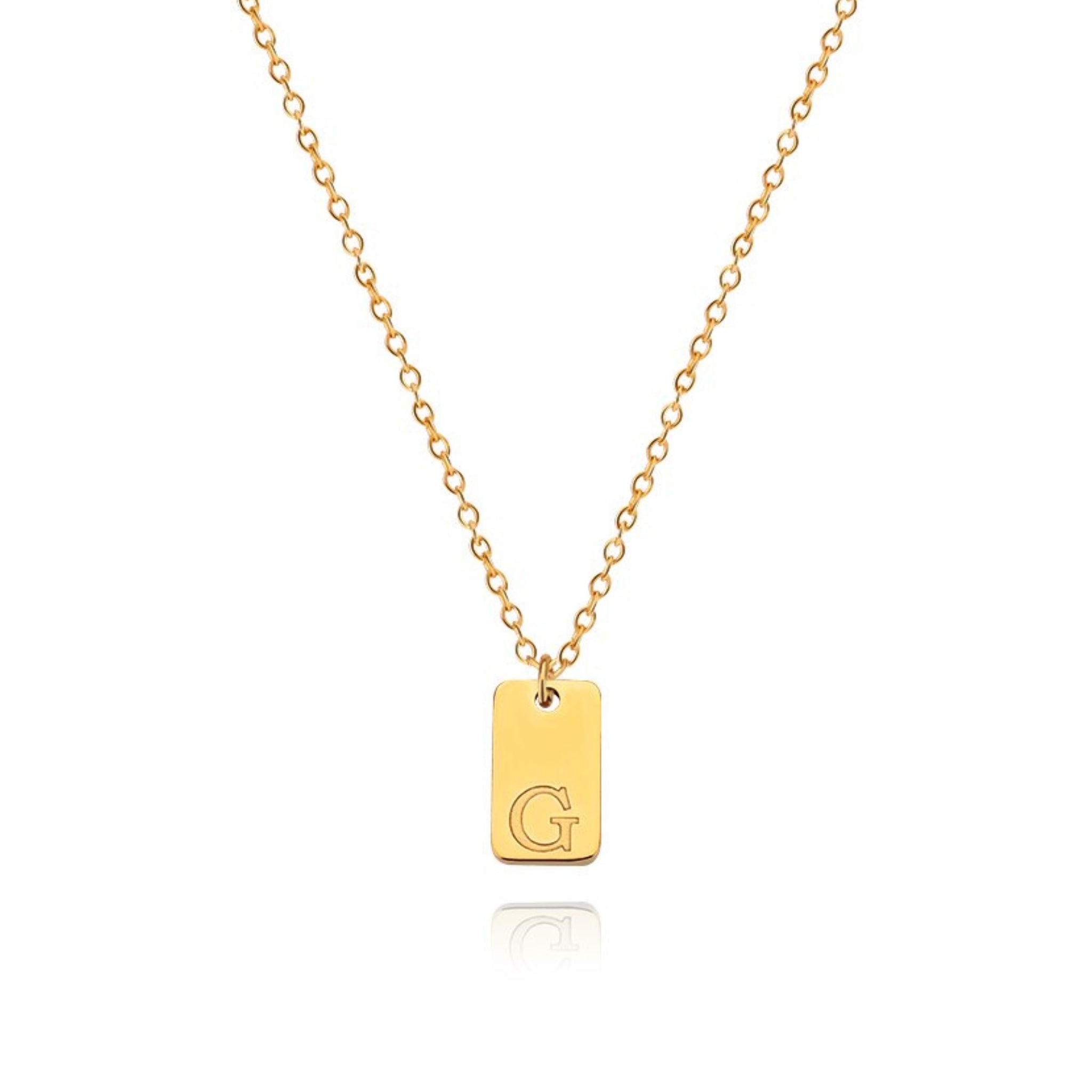 18K Gold Plated Stainless Steel Hypoallergenic Waterproof Tarnish Free Oblong Alphabet Necklaces The Aura