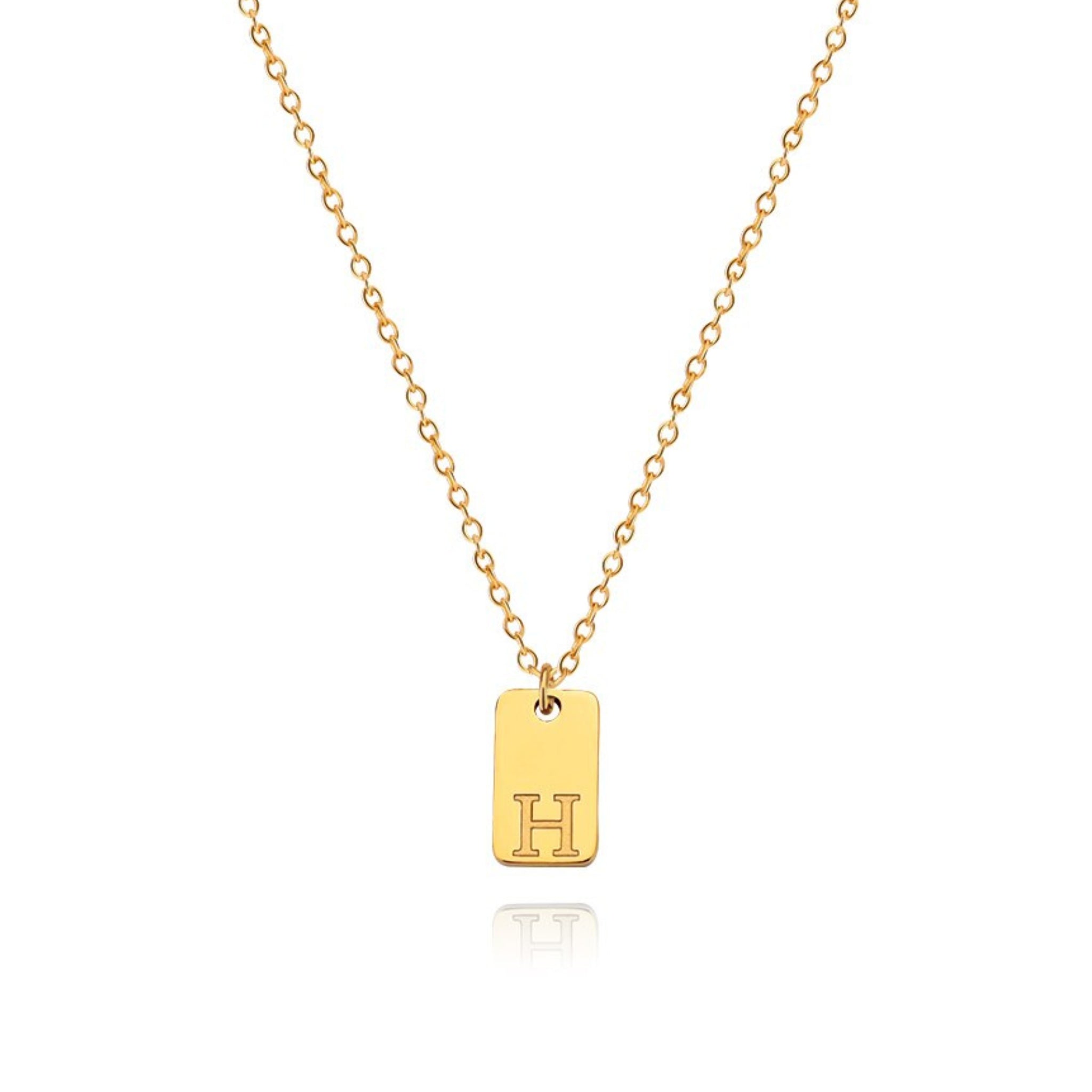 18K Gold Plated Stainless Steel Hypoallergenic Waterproof Tarnish Free Oblong Alphabet Necklaces The Aura