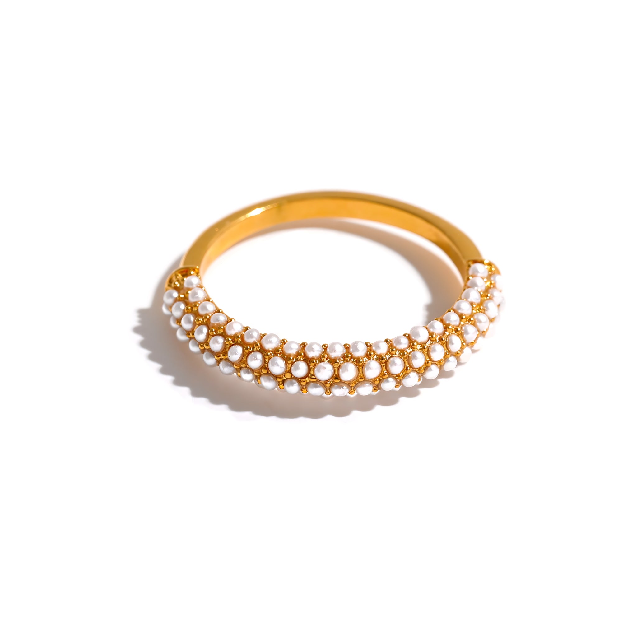 18K Gold Plated Stainless Steel Hypoallergenic Waterproof Tarnish Free Waterproof Sweatproof No-Fade Odette Pavé Pearl Ring The Aura
