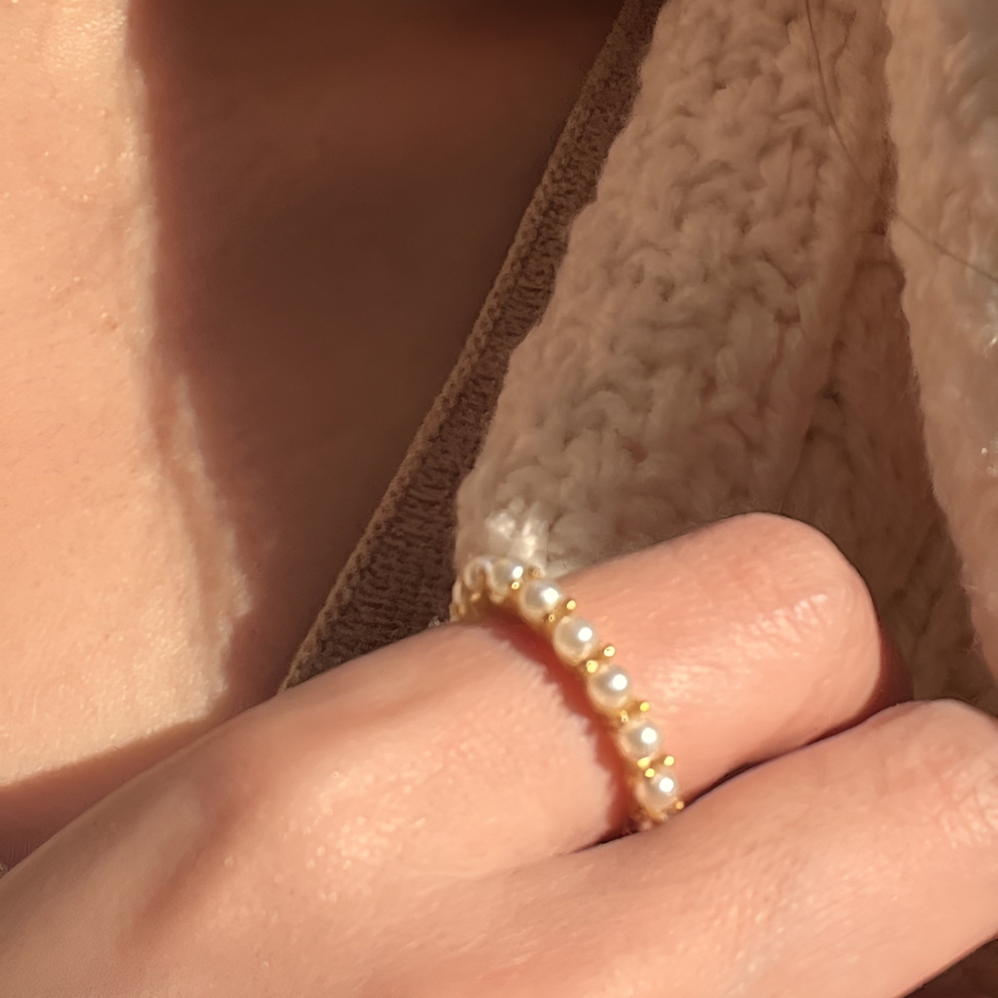 18K Gold Plated Stainless Steel Hypoallergenic Waterproof Tarnish Free Waterproof Sweatproof No-Fade Pave Pearl Ring The Aura