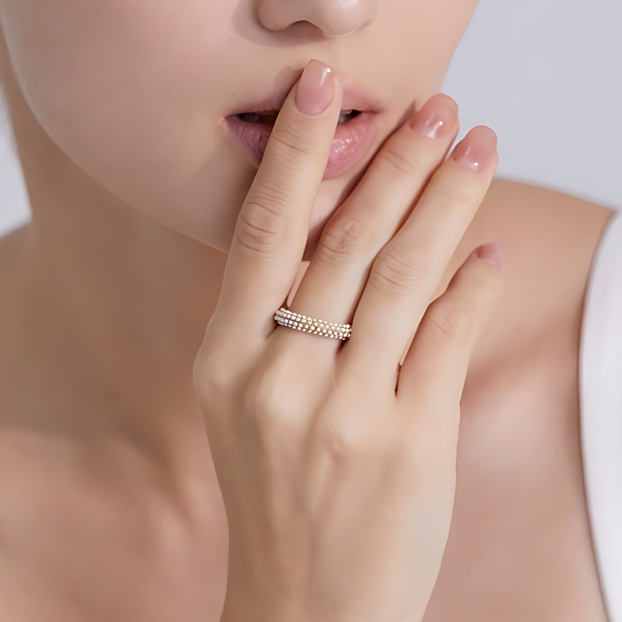 18K Gold Plated Stainless Steel Hypoallergenic Waterproof Tarnish Free Waterproof Sweatproof No-Fade Odette Pavé Pearl Ring The Aura