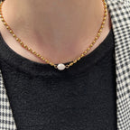 18K Gold Plated Stainless Steel Hypoallergenic Waterproof Tarnish Free Pearl Droplet Necklaces The Aura