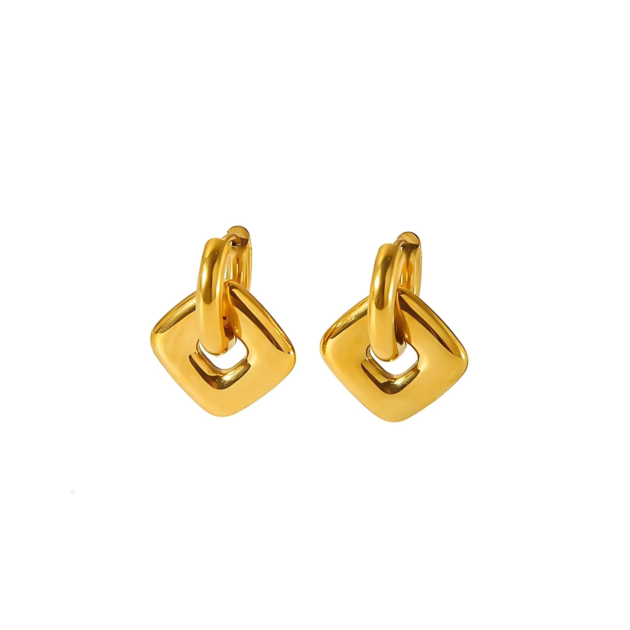 18K Gold Plated Stainless Steel Hypoallergenic Waterproof Tarnish Free Waterproof Sweatproof No-Fade Rhombus Huggie Earrings The Aura