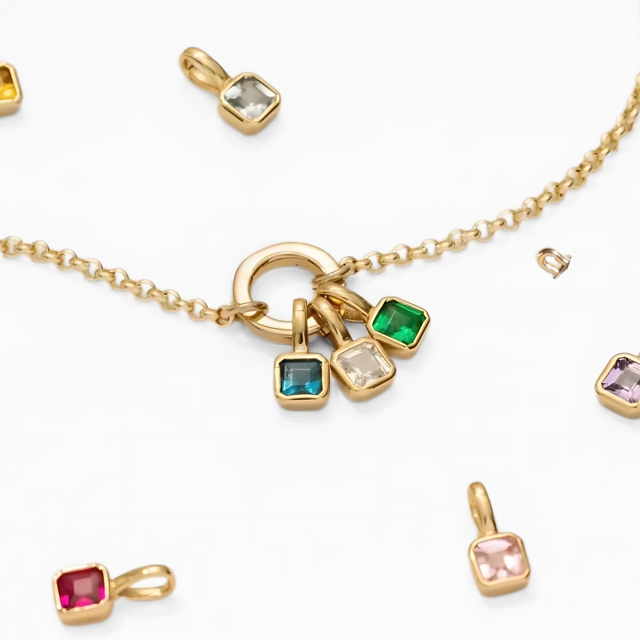 18K Gold Plated Stainless Steel Hypoallergenic Waterproof Tarnish Free Waterproof Sweatproof No-Fade Solo Square Birthstone Necklace The Aura