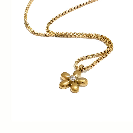 18K Gold Plated Stainless Steel Hypoallergenic Waterproof Tarnish Free Waterproof Sweatproof No-Fade Sparkle Blossom Adjustable Necklace The Aura
