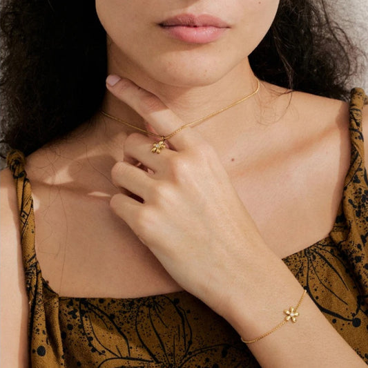 18K Gold Plated Stainless Steel Hypoallergenic Waterproof Tarnish Free Waterproof Sweatproof No-Fade Sparkle Blossom Adjustable Necklace The Aura