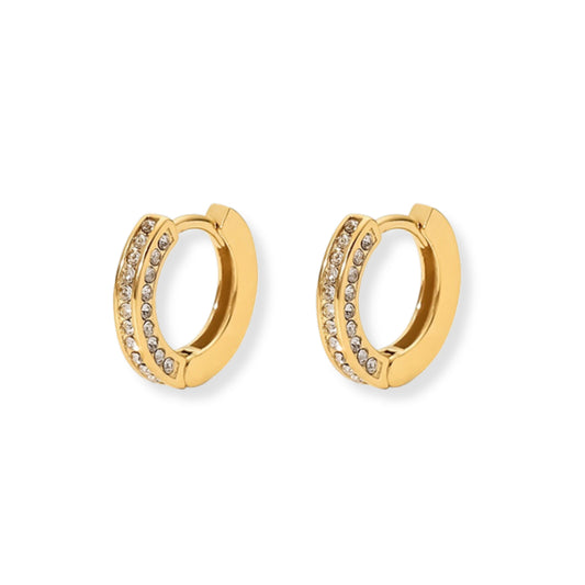 18K Gold Plated Stainless Steel Hypoallergenic Waterproof Tarnish Free Sparkle Huggies Earrings The Aura
