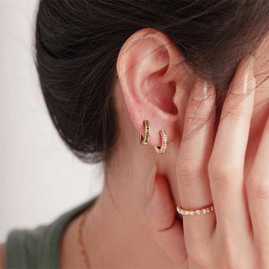 18K Gold Plated Stainless Steel Hypoallergenic Waterproof Tarnish Free Sparkle Huggies Earrings The Aura