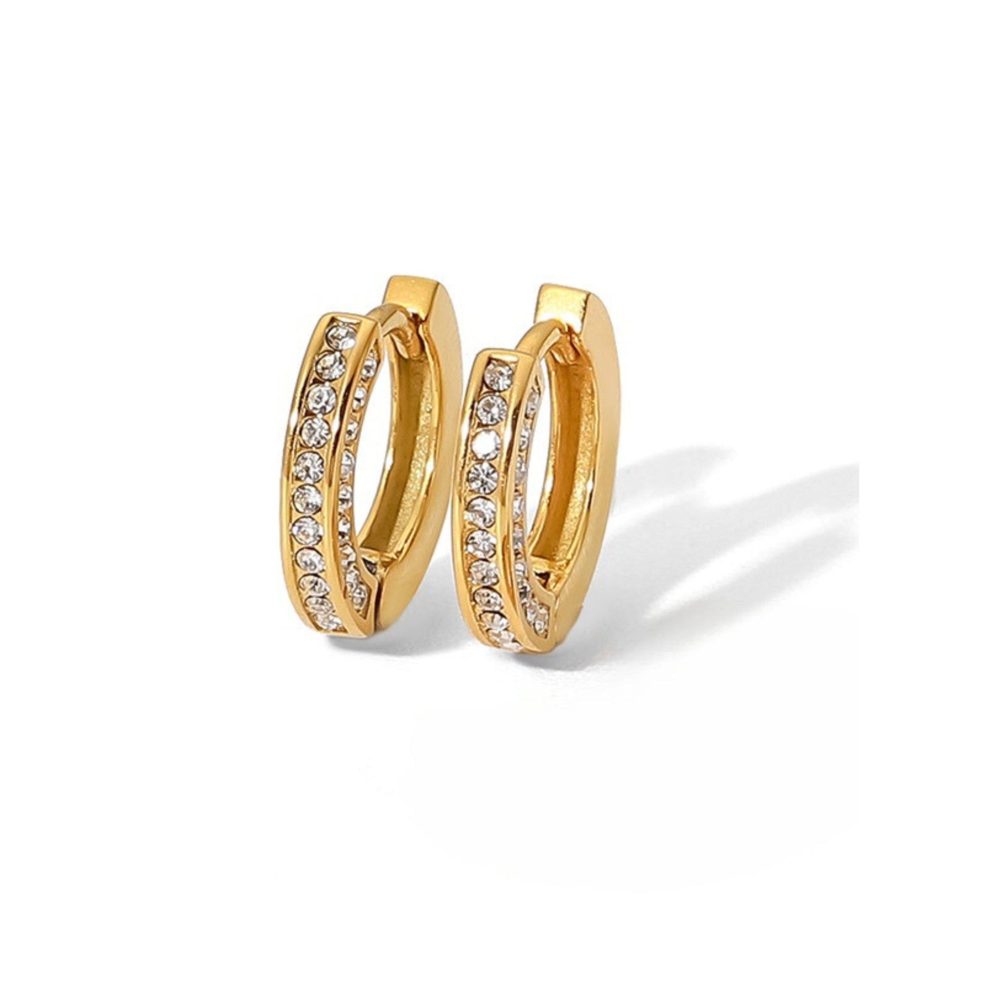 18K Gold Plated Stainless Steel Hypoallergenic Waterproof Tarnish Free Sparkle Huggies Earrings The Aura