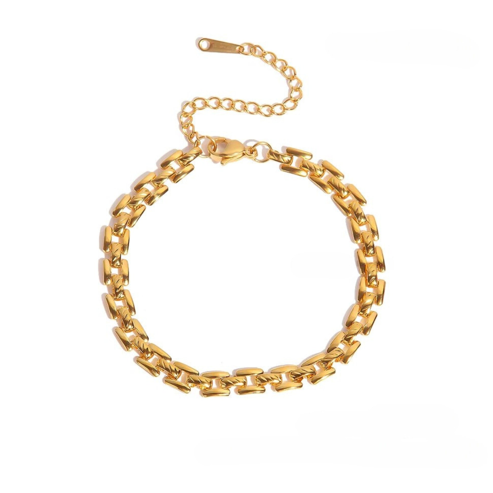 18K Gold Plated Stainless Steel Hypoallergenic Waterproof Tarnish Free Waterproof Sweatproof No-Fade Square Link Chain Bracelet The Aura