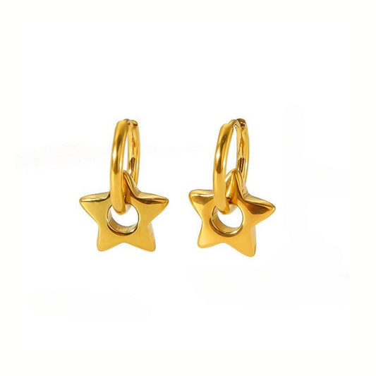 18K Gold Plated Stainless Steel Hypoallergenic Waterproof Tarnish Free Waterproof Sweatproof No-Fade Star Huggie Earrings The Aura
