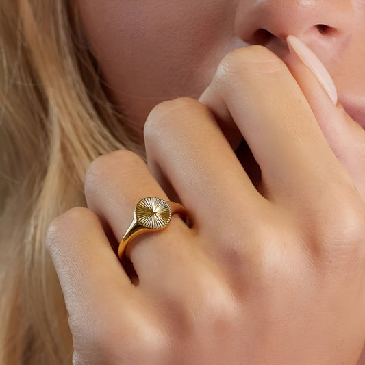 18K Gold Plated Stainless Steel Hypoallergenic Waterproof Tarnish Free Waterproof Sweatproof No-Fade Sunday Ring The Aura