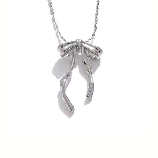 Stainless Steel Hypoallergenic Waterproof Tarnish Free Waterproof Sweatproof No-Fade Tied Ribbon Necklace The Aura
