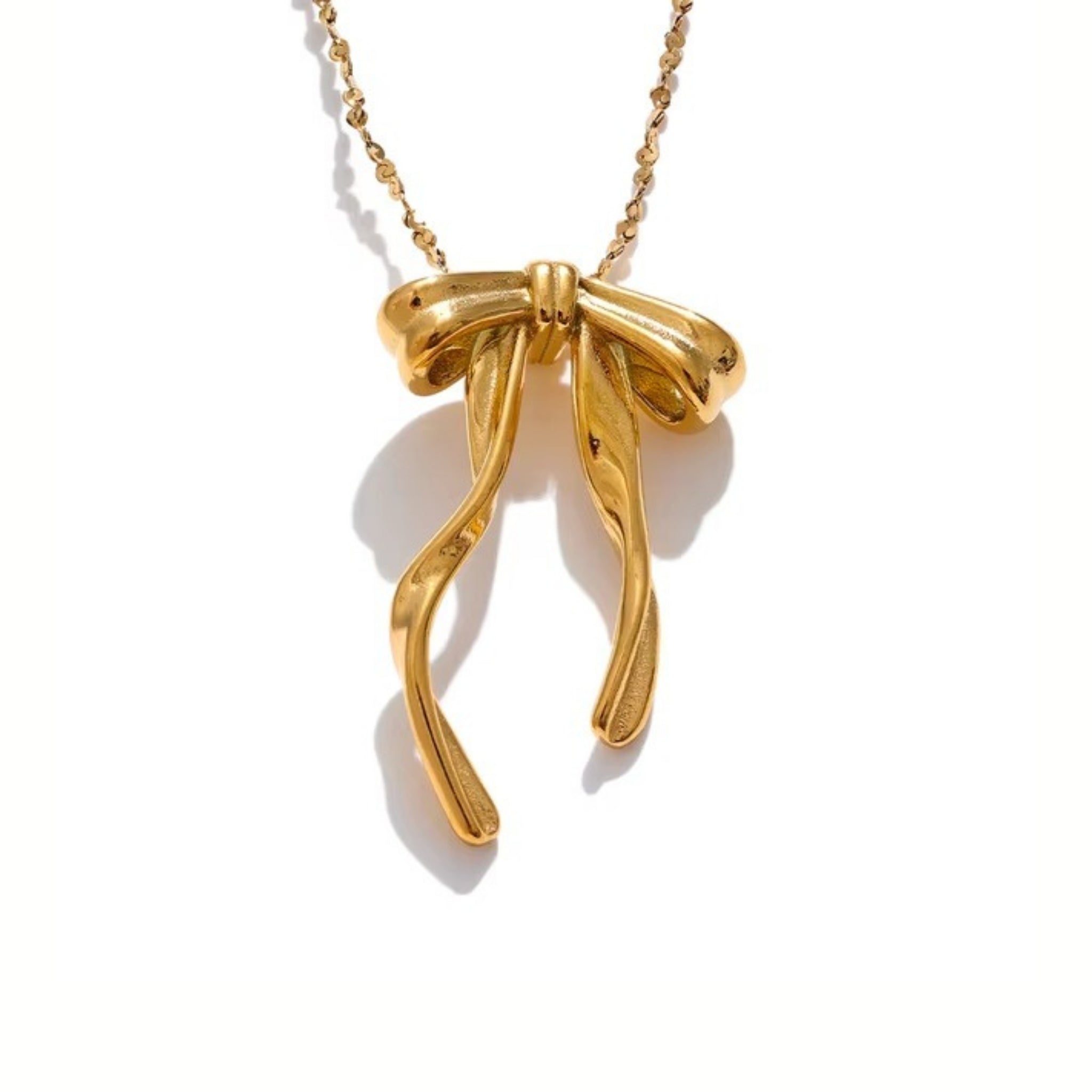 18K Gold Plated Stainless Steel Hypoallergenic Waterproof Tarnish Free Waterproof Sweatproof No-Fade Tied Ribbon Necklace The Aura