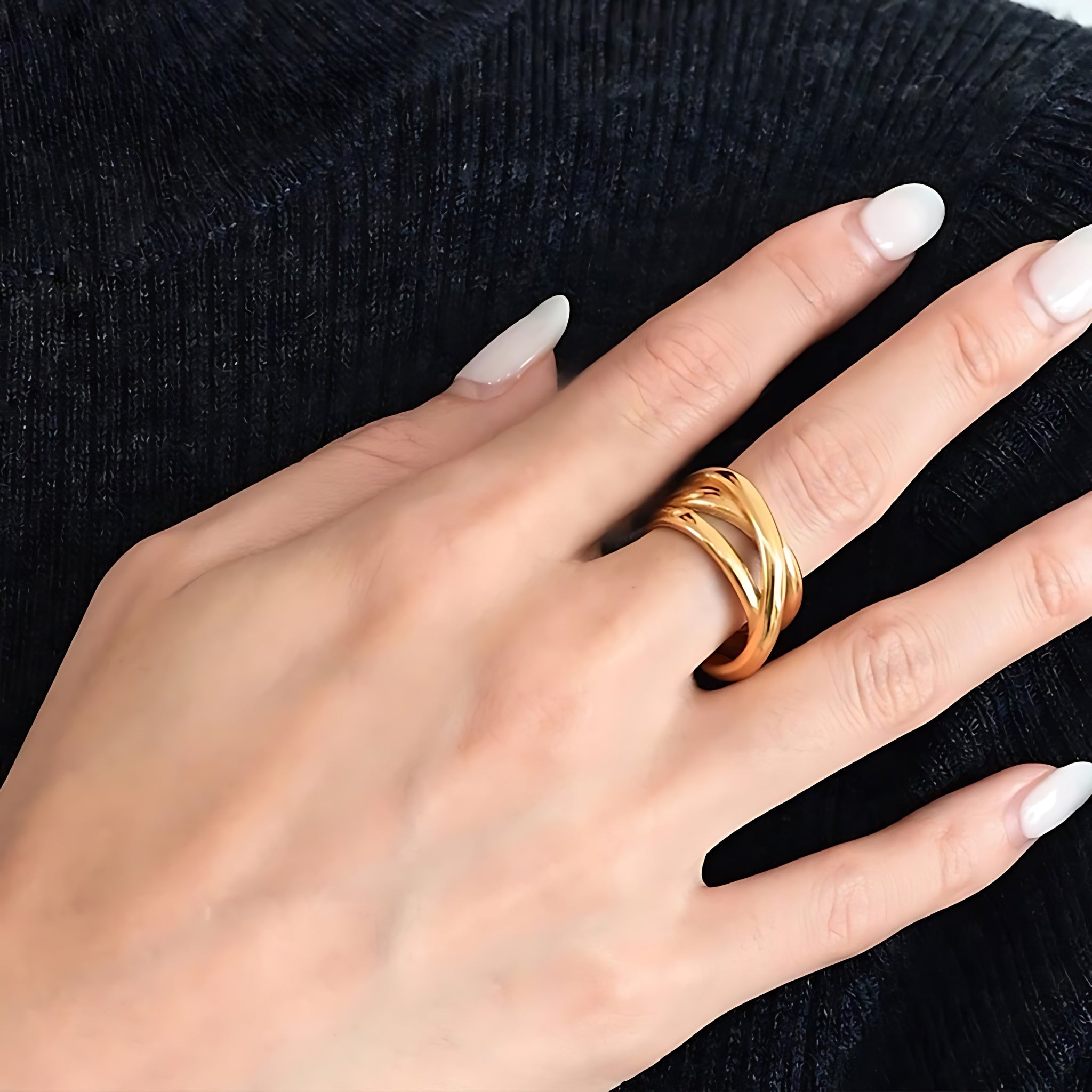 18K Gold Plated Stainless Steel Hypoallergenic Waterproof Tarnish Free Waterproof Sweatproof No-Fade Try-cross Open Ring The Aura