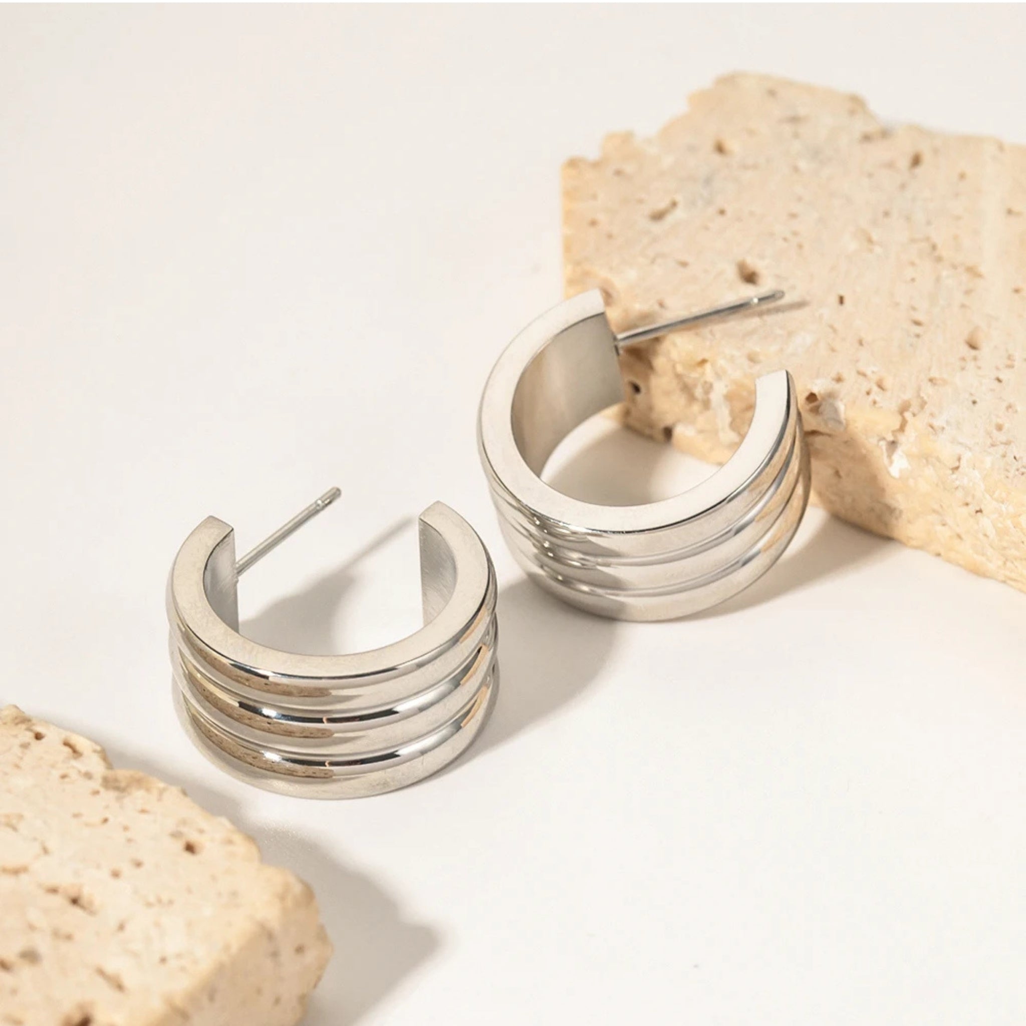 Stainless Steel Hypoallergenic Waterproof Tarnish Free Trinity Stud Earrings The Aura