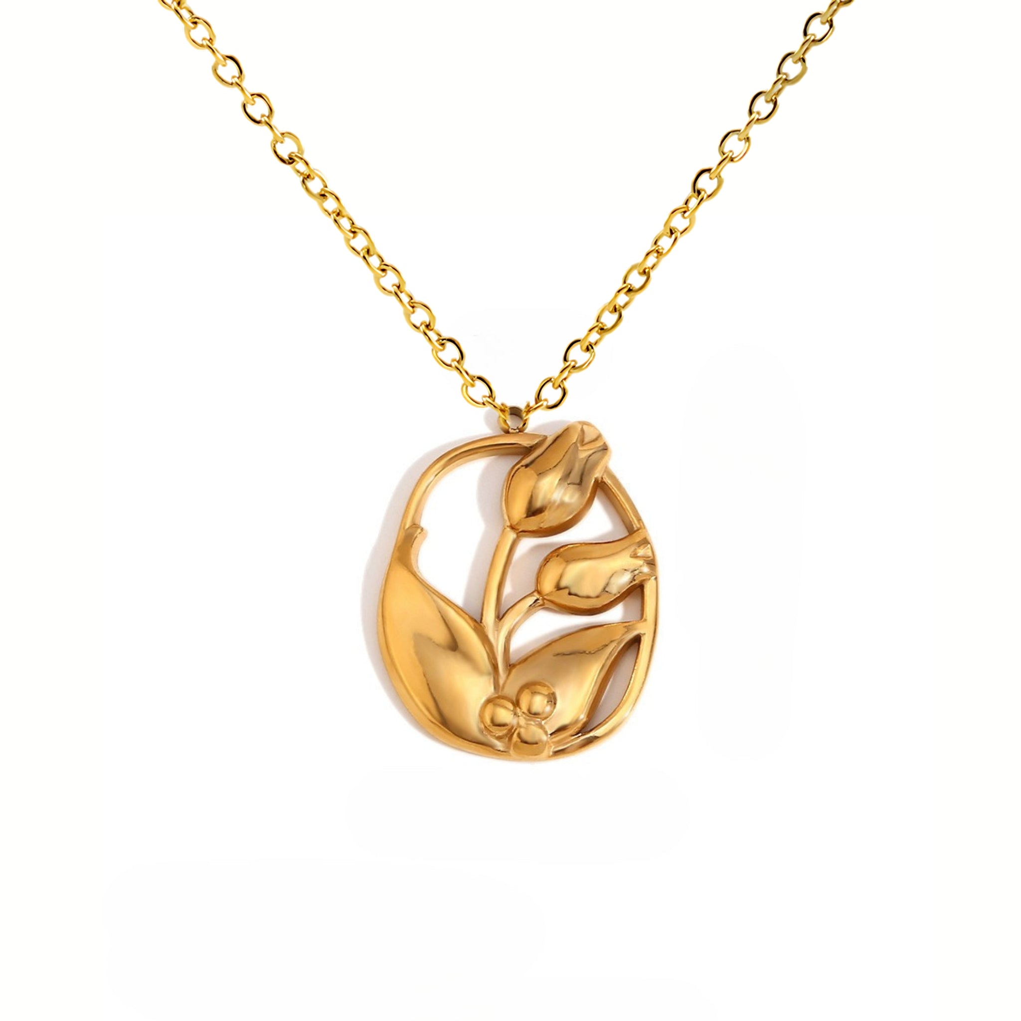 18K Gold Plated Stainless Steel Hypoallergenic Waterproof Tarnish Free Waterproof Sweatproof No-Fade Tulip Necklace The Aura