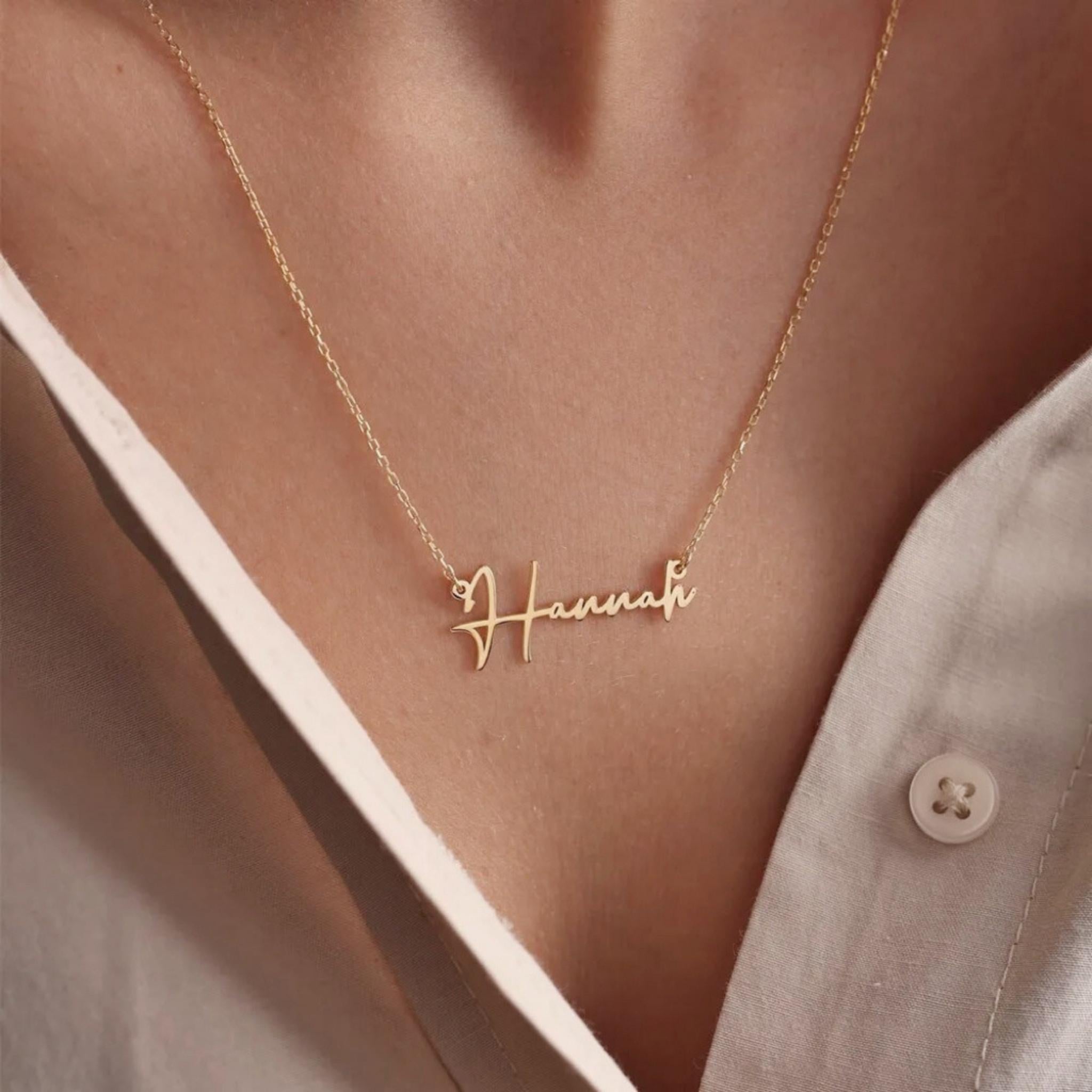 18K Gold Plated Stainless Steel Hypoallergenic Waterproof Tarnish Free Waterproof Sweatproof No-Fade Unique Nameplate Necklace The Aura