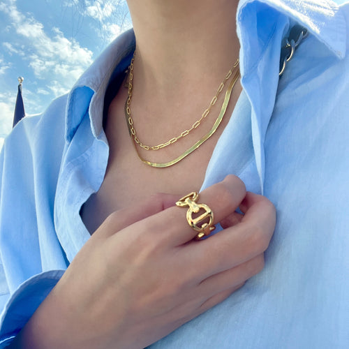 18k Gold Plated Stainless Steel Anchor Chain Rings The Aura