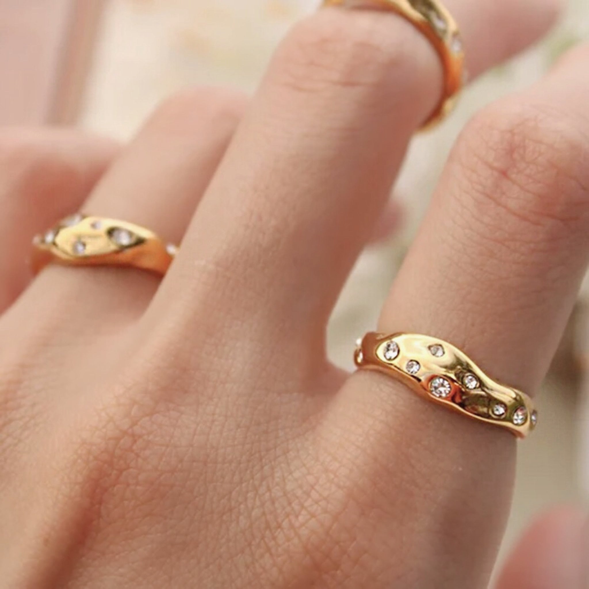 18K Gold Plated Stainless Steel Hypoallergenic Waterproof Tarnish Free Galaxy Rings The Aura