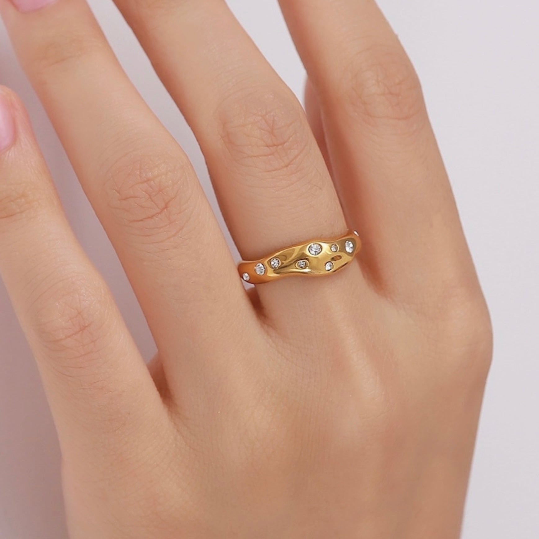 18K Gold Plated Stainless Steel Hypoallergenic Waterproof Tarnish Free Galaxy Rings The Aura