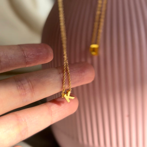 Hypoallergenic 18K Gold Plated Sterling Silver Mini Alphabet Necklaces The Aura